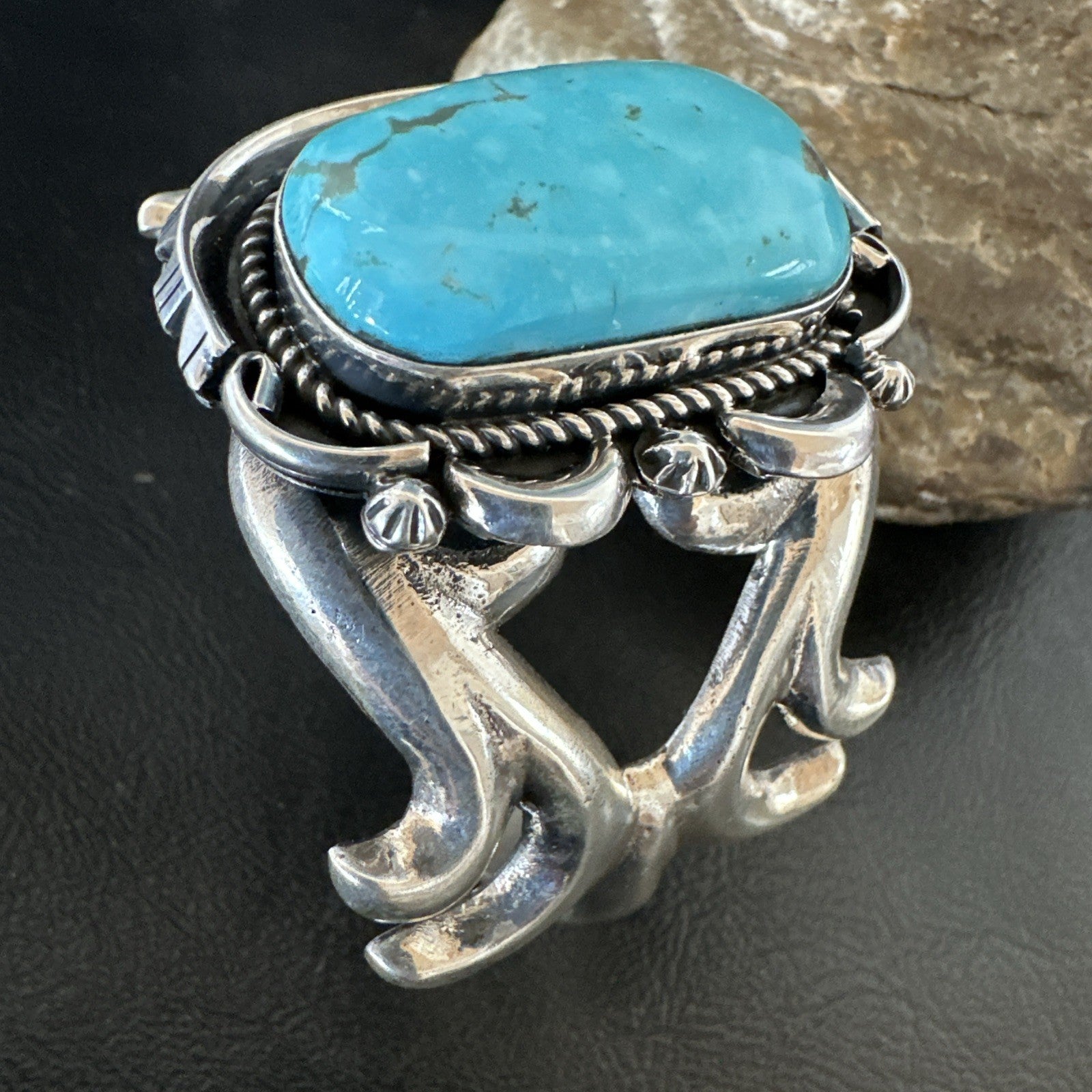 Tufa Women Blue Kingman Turquoise Navajo Sterling Silver Cuff Bracelet 19351