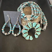 Blue Turquoise Naja Pendant Navajo Earrings Necklace 21" | Sterling Silver | Authentic Native American Handmade | 16865