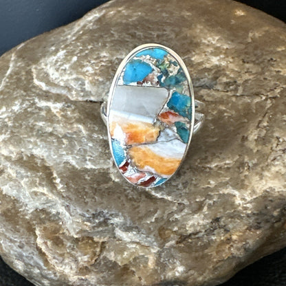 Blue Turquoise Spiny Oyster Southwestern Sterling Silver Ring Size 8 18547