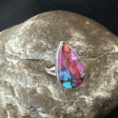 Blue Turquoise Spiny Oyster Southwestern Sterling Silver Ring Size 7 18423
