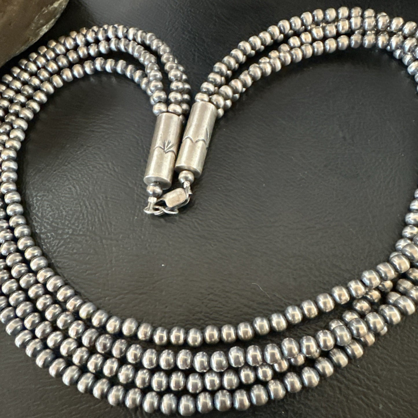 4mm Sterling Silver 4 Strand Bib 16-19”Navajo Pearls Cone Necklace 19397