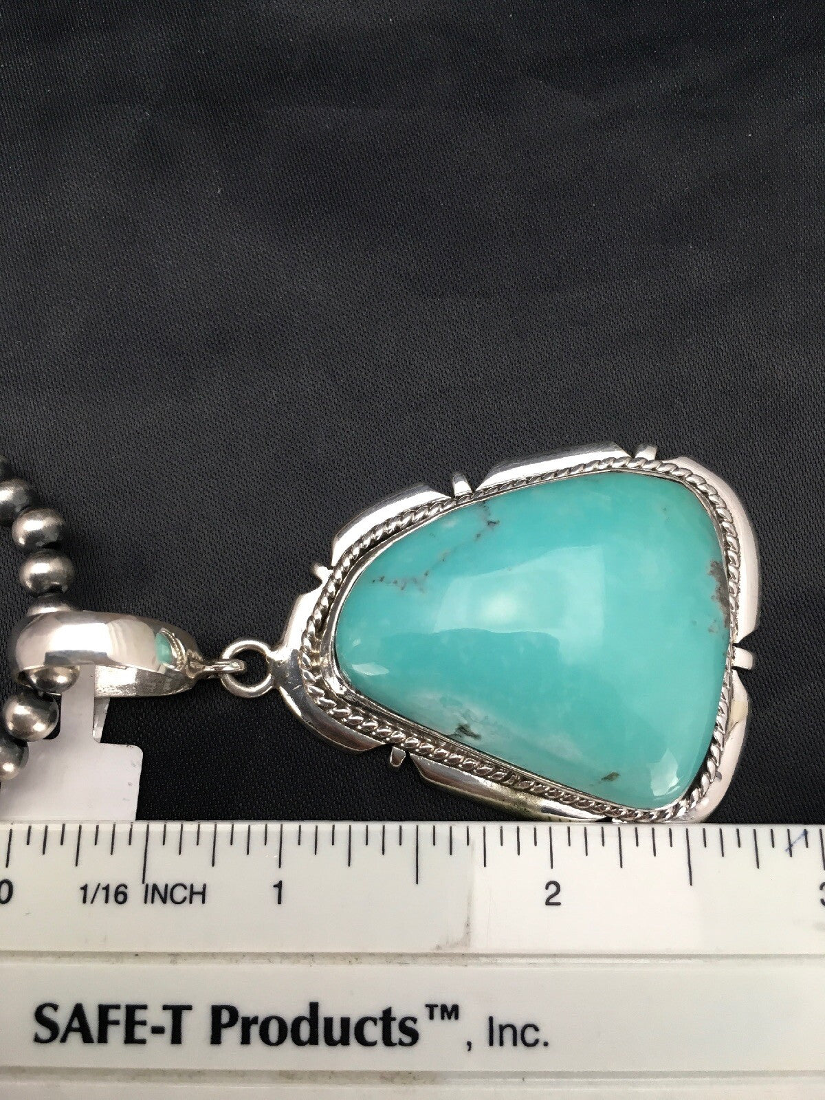 Mens Blue Turquoise Pendant Navajo Pearls Sterling Silver Necklace 03915