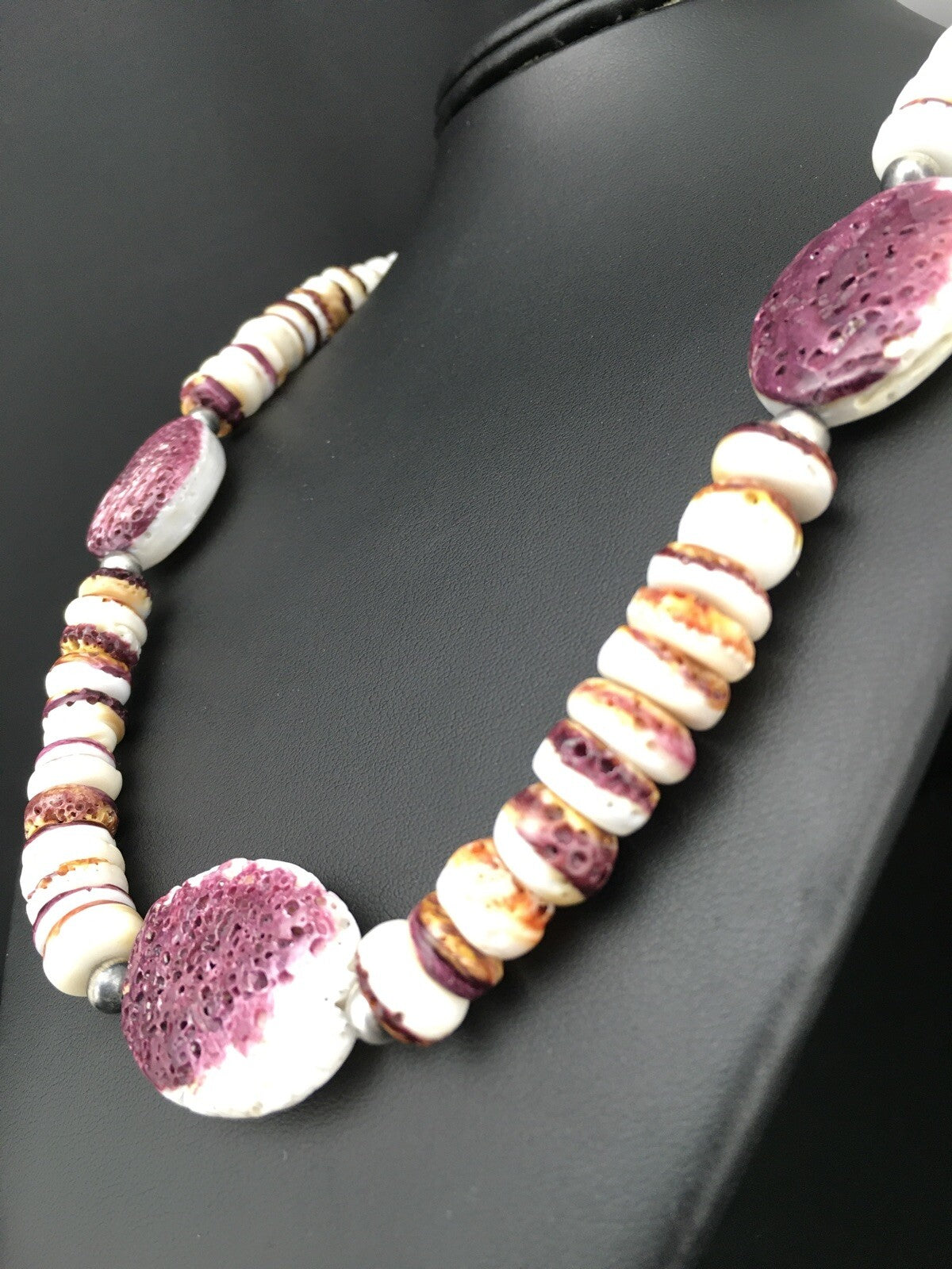 Purple Spiny Oyster Navajo Sterling Silver Necklace 21" 04915