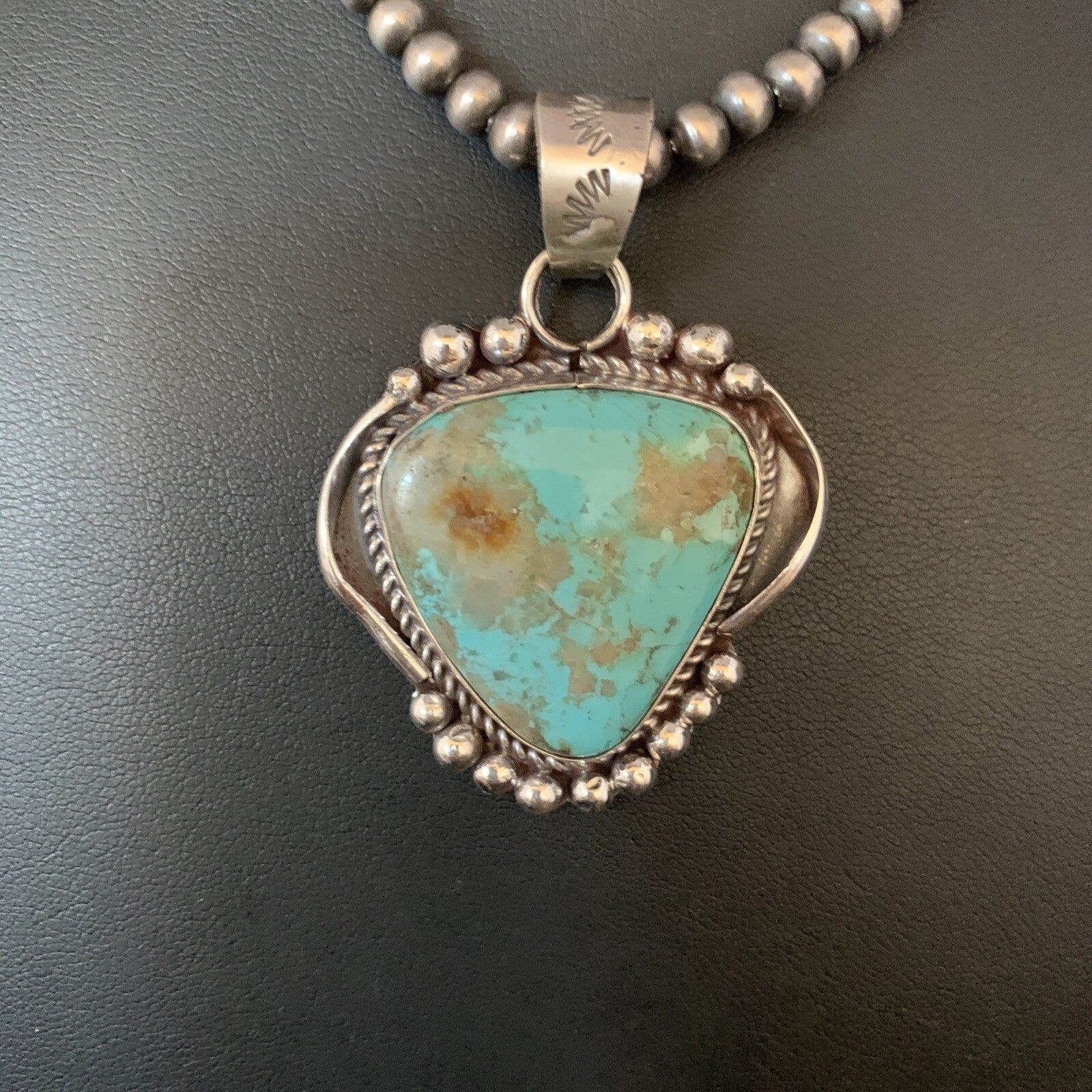Mens Navajo Sterling Blue Turquoise#8 Necklace Pendant Nat American 13664N
