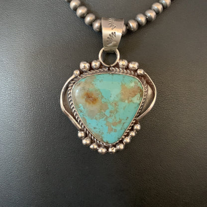 Mens Navajo Sterling Blue Turquoise#8 Necklace Pendant Nat American 13664N