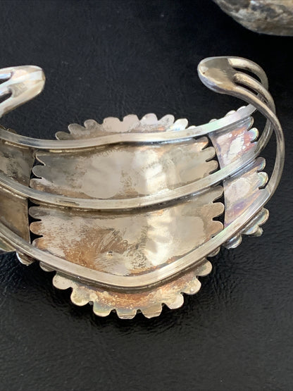 Blue Turquoise Zuni Sterling Silver Cluster Cuff Bracelet 12333