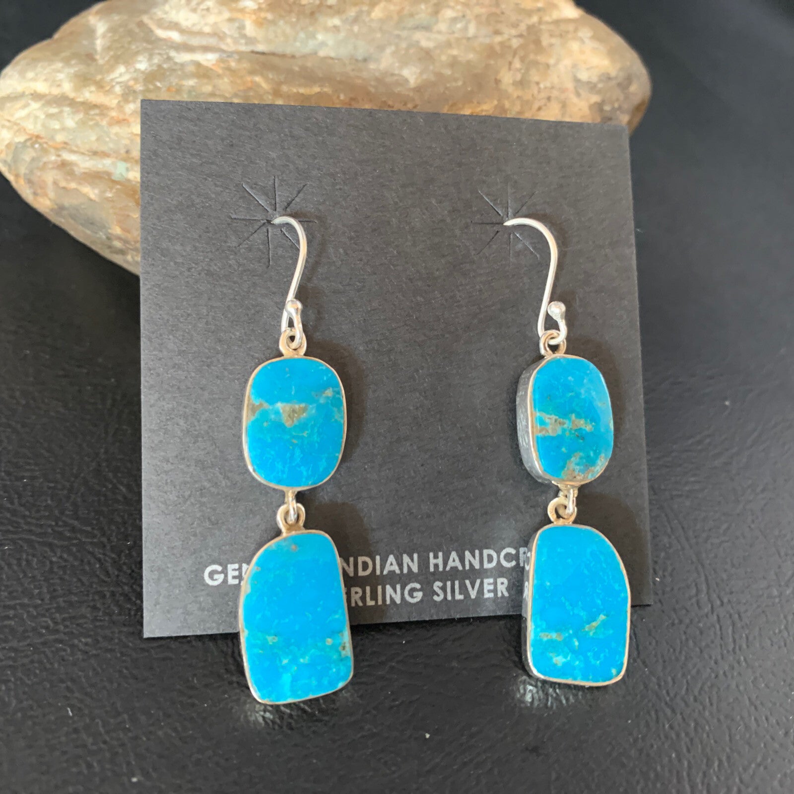Kingman Turquoise Handmade Navajo Sterling Silver Dangle Earrings 1.5" 14010