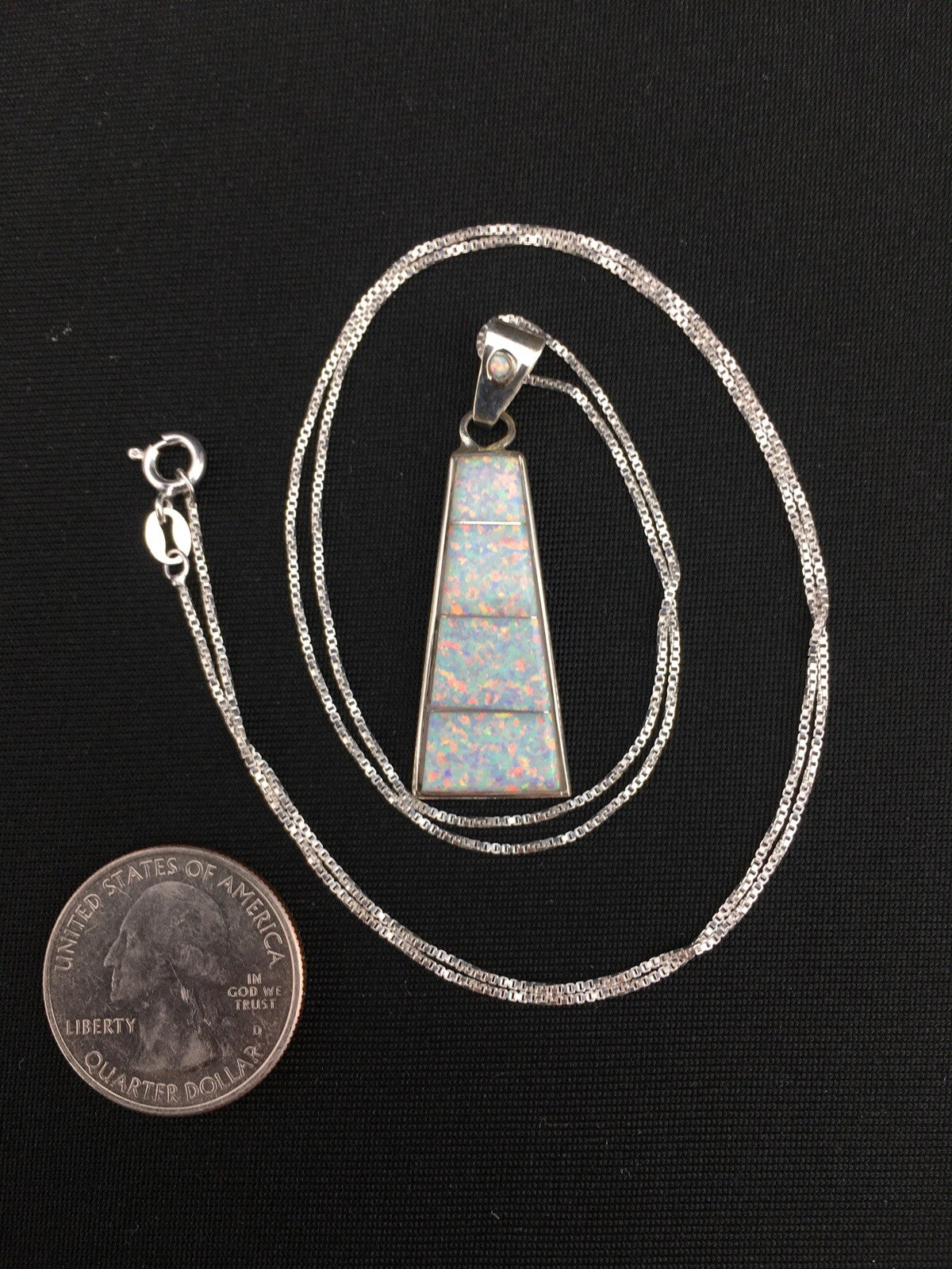 Opal Inlay Pendant Southwestern Sterling Silver Chain Necklace 04776