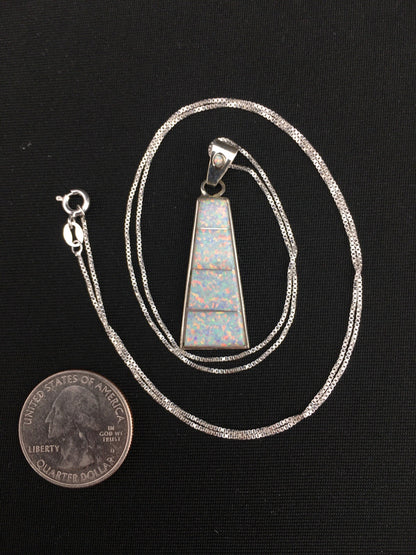 Opal Inlay Pendant Southwestern Sterling Silver Chain Necklace 04776