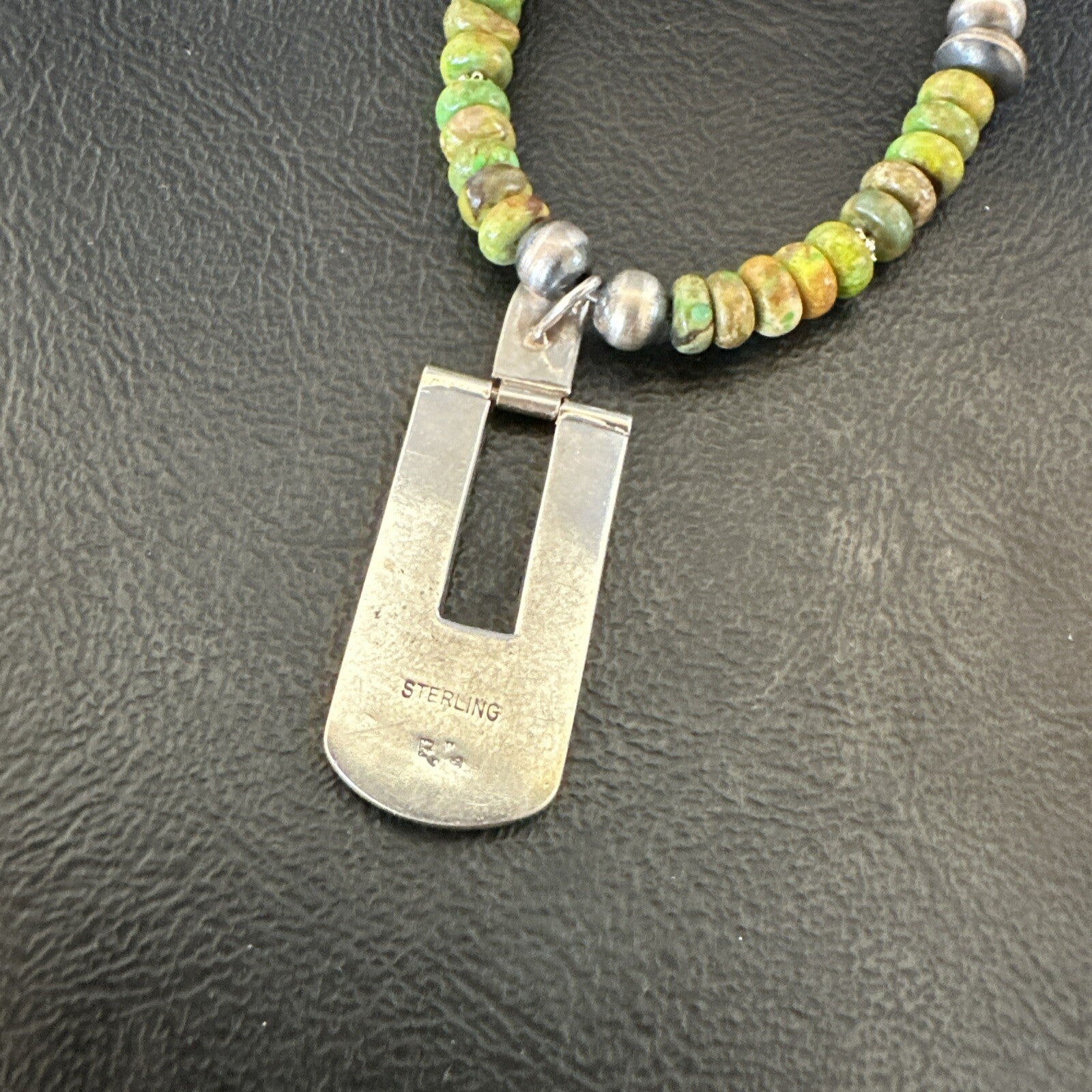 Womens Green Gaspeite Turquoise Pendant Navajo Sterling Silver Necklace 18367