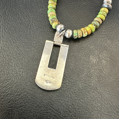 Womens Green Gaspeite Turquoise Pendant Navajo Sterling Silver Necklace 18367