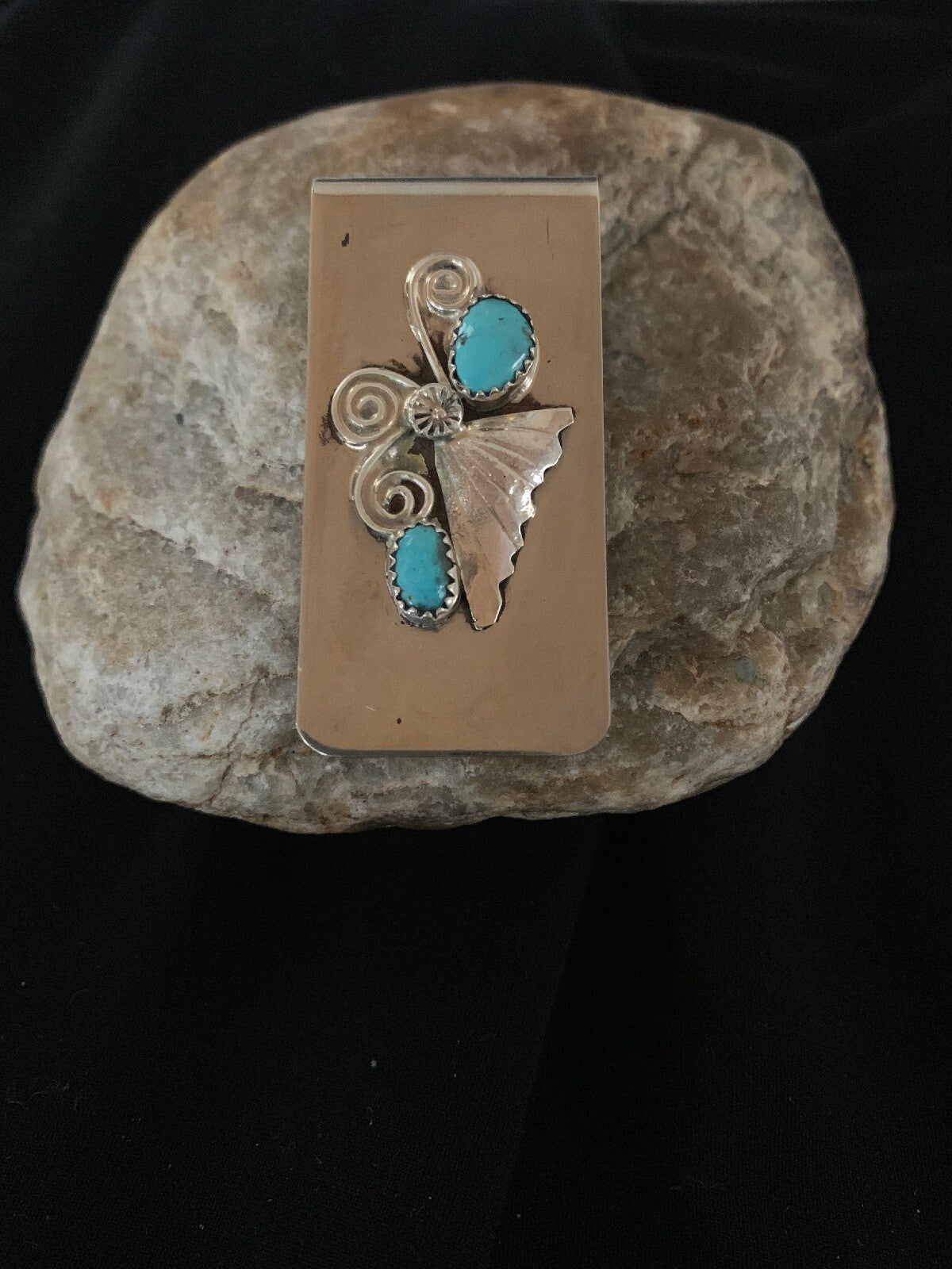 Mens Turquoise Navajo Stainless Sterling Silver Money Clip 02732