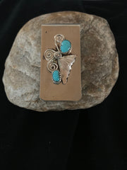 Men's Turquoise Navajo Stainless Money Clip | Sterling Silver | Authentic Native American Handmade | 02732