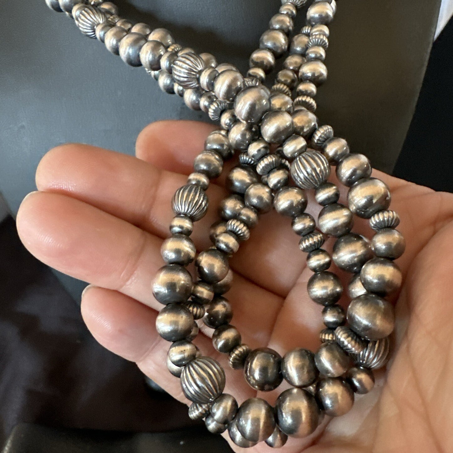 Mixed Bead Bib Sterling Silver Navajo Pearls Necklace 22” 3S 94422