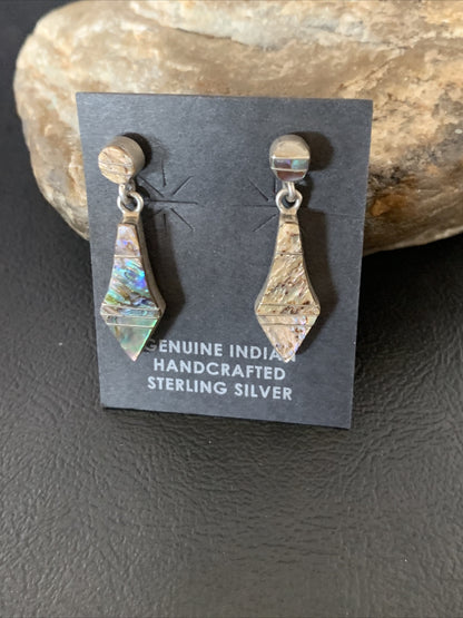 Native Pava Shell Minimalist Navajo Sterling Silver Inlay Earrings 1" 13071