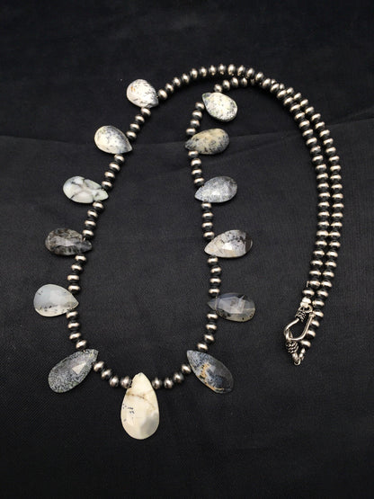 Black Rutile & Opal Pear Shaped Navajo Pearls Sterling Silver Necklace 04091