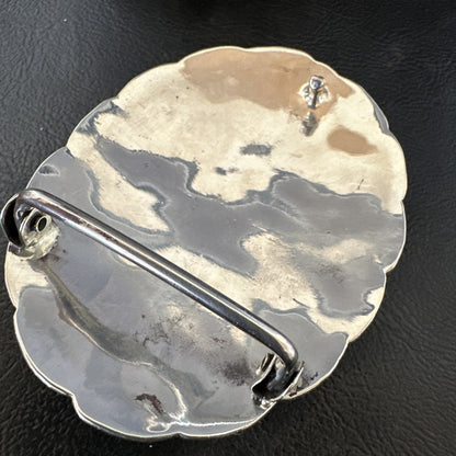 Elk Blue Turquoise Coral Navajo Sterling Silver Concho Belt Buckle 17972