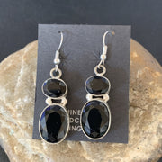 Black Money Quartz Navajo Dangle Drop Earrings | Sterling Silver | Authentic Native American Handmade | 12686
