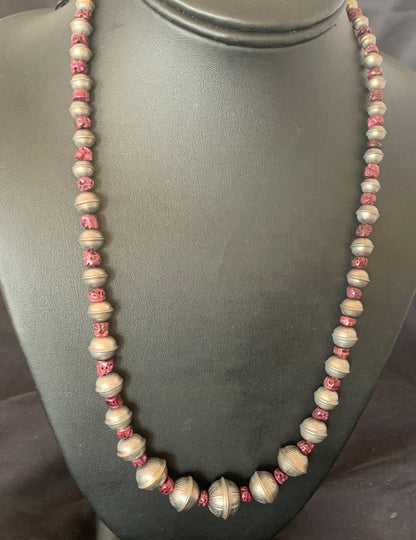 Purple Spiny Oyster Navajo Pearls Sterling Silver Bead Necklace 95507