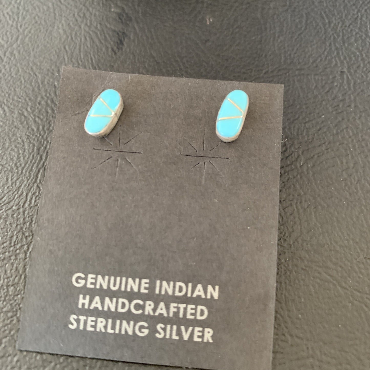 Zuni Handmade Kingman Turquoise Inlay Sterling Stud Post Earrings 13025