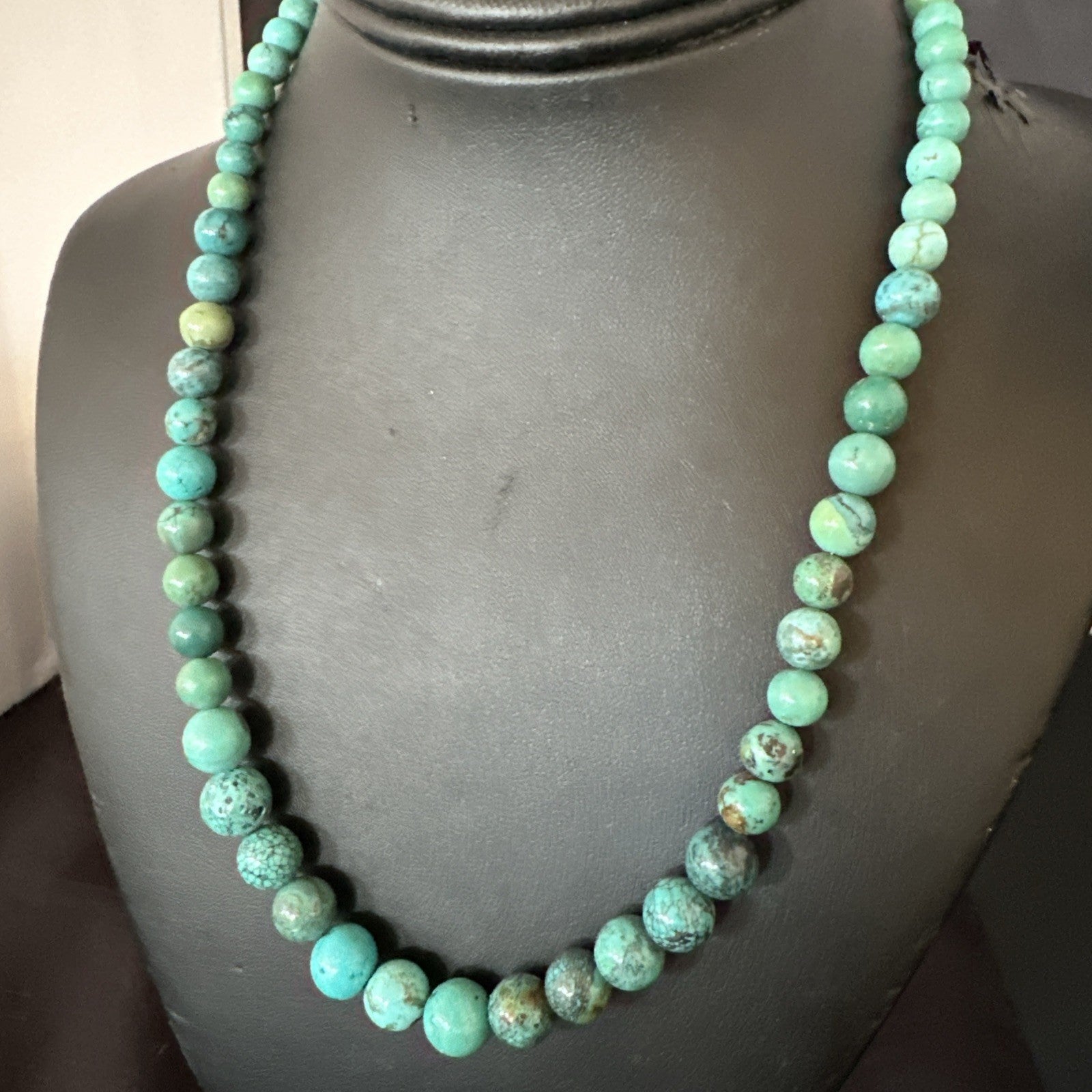 Native Spiderweb Turquoise Bead Navajo Sterling Silver Necklace 18” 19157