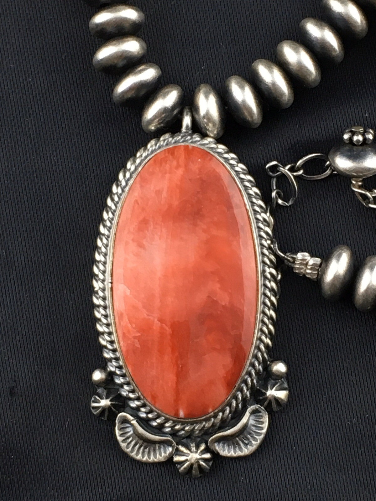 Red Spiny Oyster Pendant Navajo Sterling Silver Squash Necklace 16" 04536