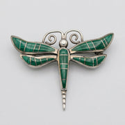 Dragonfly Green Malachite Inlay Pin 1.35" | Sterling Silver | Authentic Native American Handmade | 19820