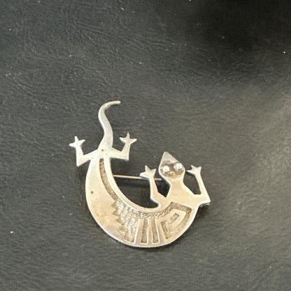 Navajo Stamped Lizard Pin Pendant Gecko Sterling Silver 18045