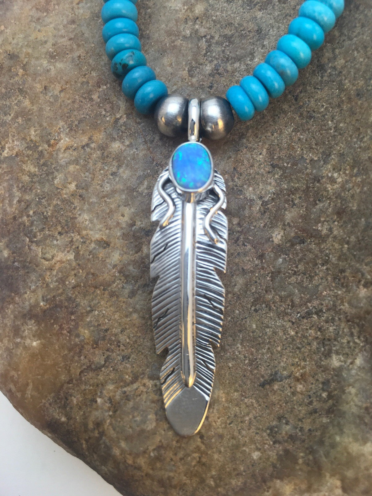 Native Opal & Turquoise Pendant Sterling Silver Necklace & Earrings 08905