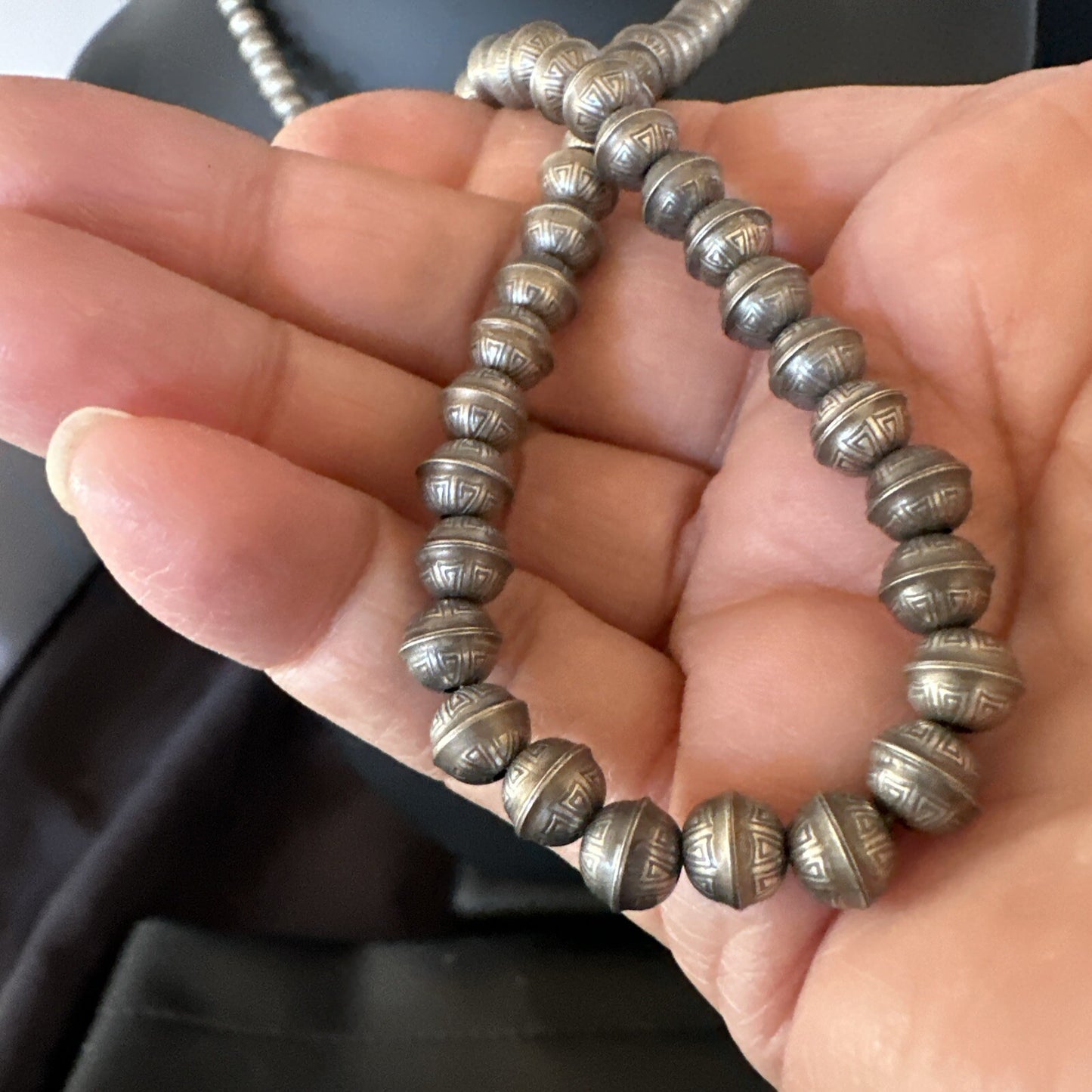 6mm Hand Stamped Navajo Pearls Bench Sterling Silver Necklace 23" 18407