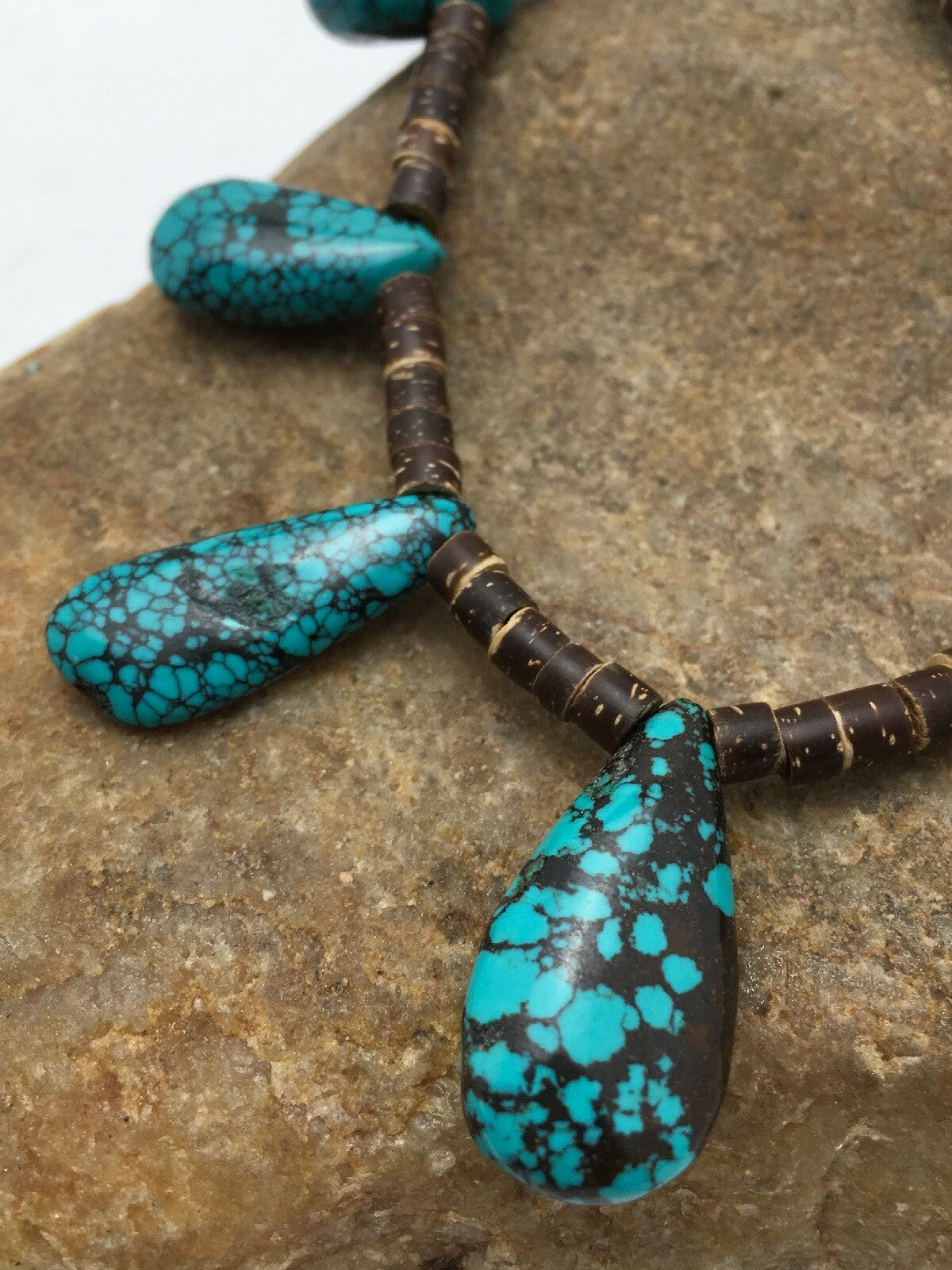 Spiderweb Turquoise & Bone Bead Navajo Pearls Sterling Silver Necklace 20" 4100
