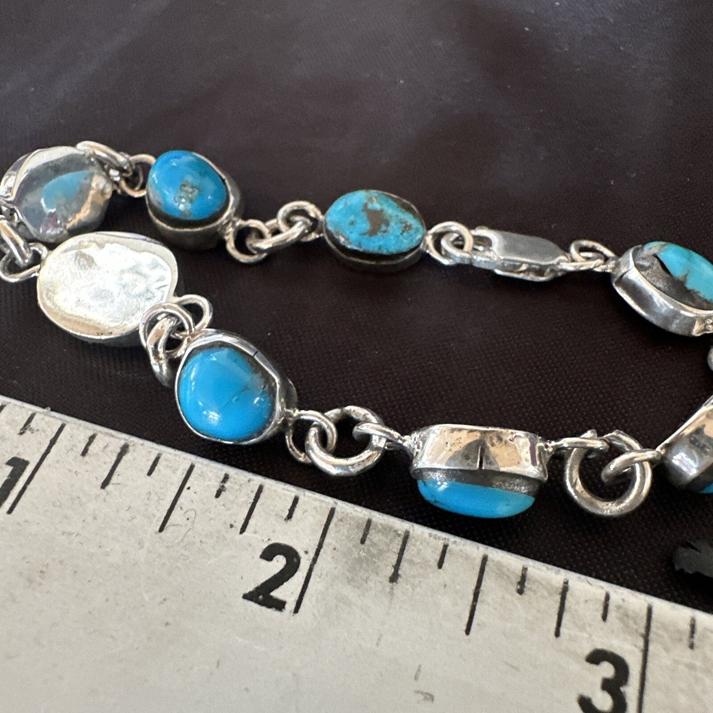Blue Kingman Turquoise Navajo Sterling Silver Link Bracelet 8” 18301