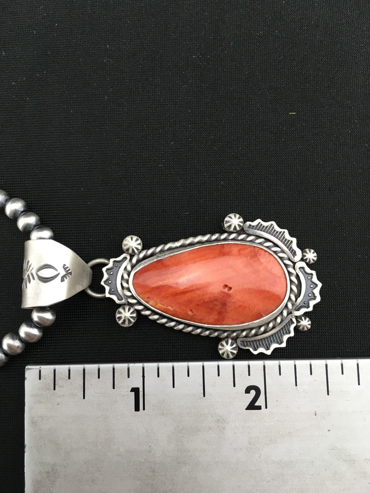 Orange Spiny Oyster Pendant Navajo Pearls Sterling Silver Necklace 1296