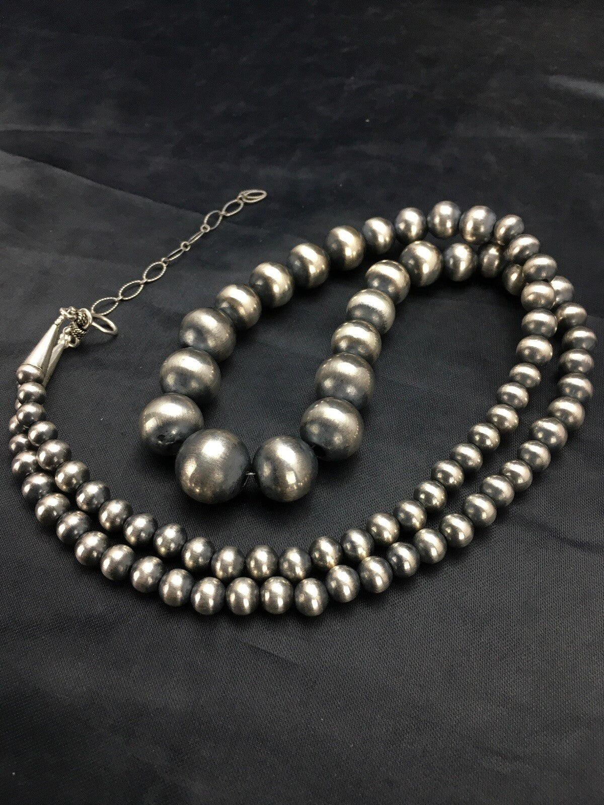 Navajo Pearls Graduated Sterling Silver Native American Bead Necklace 26” 92126