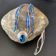 Blue Azurite Pendant Stabilized Heishi 5 Strands Necklace | Sterling Silver | Authentic Native American Handmade | 10353