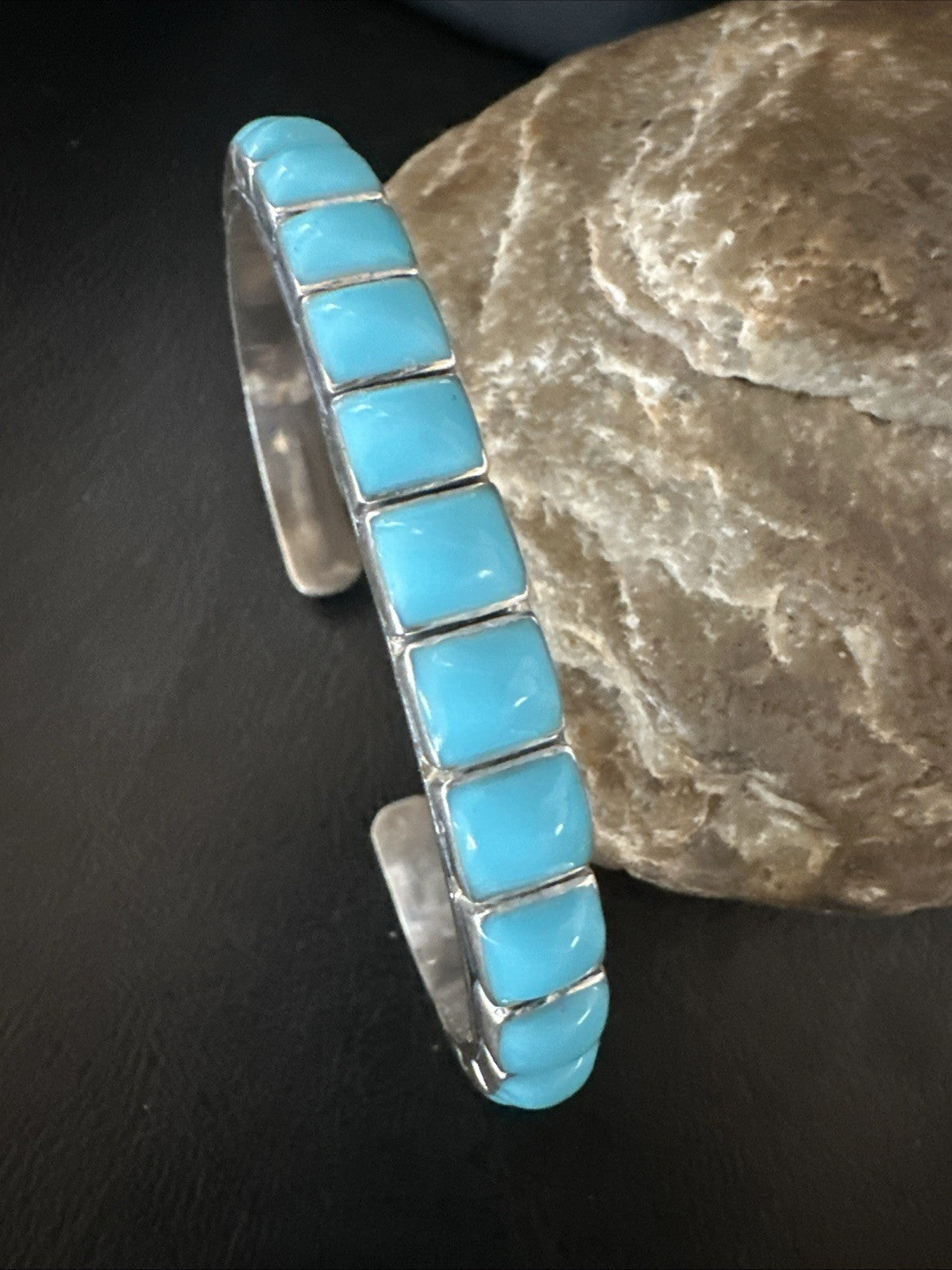 Blue Kingman SB Turquoise Navajo Sterling Silver Cuff Bracelet 8" 19070