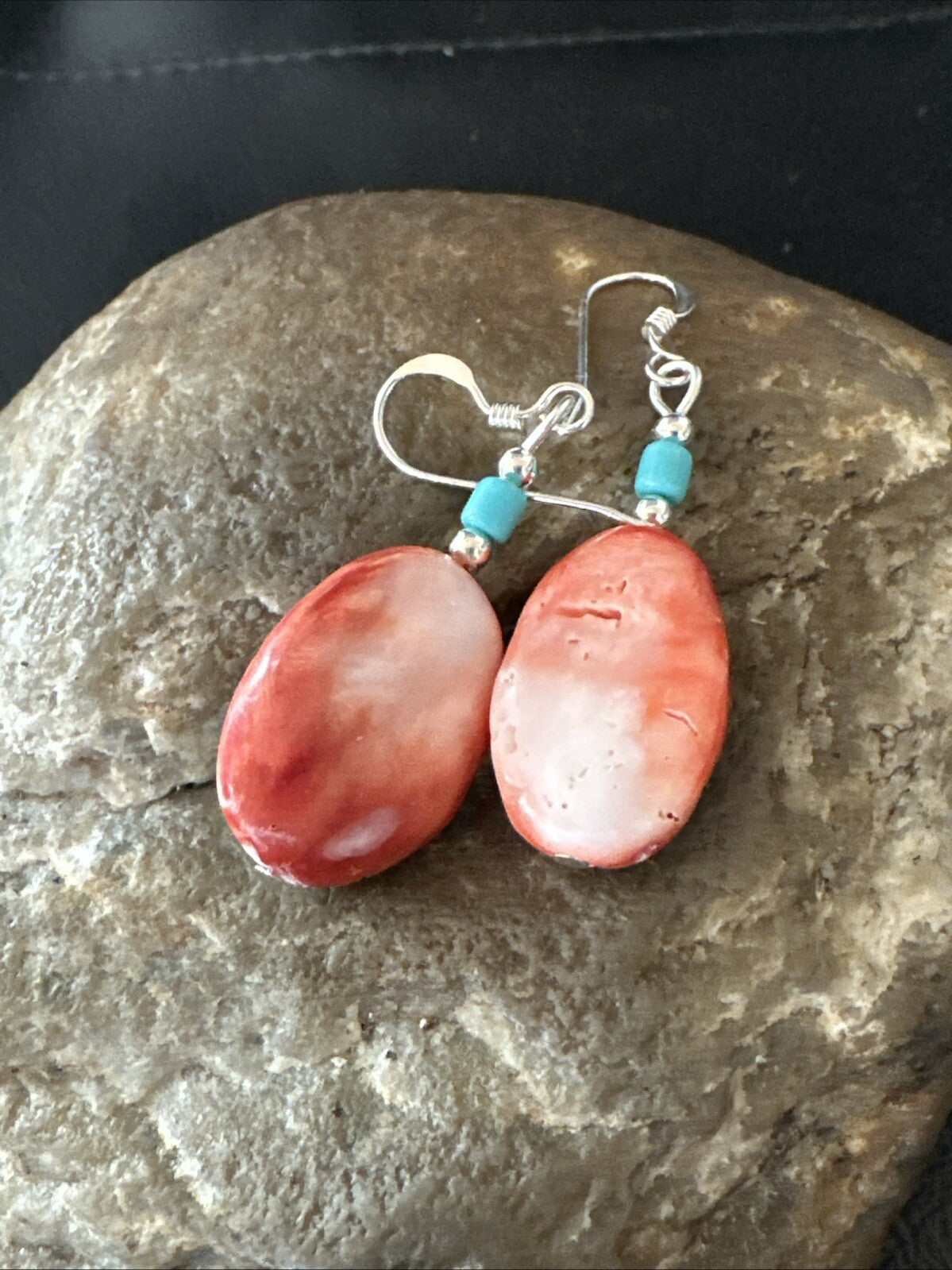 Navajo Sterling Red Spiny Oyster Turquoise Bead Earrings 18692