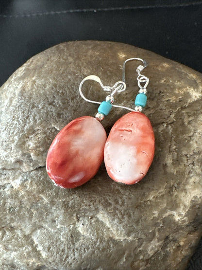 Navajo Sterling Red Spiny Oyster Turquoise Bead Earrings 18692