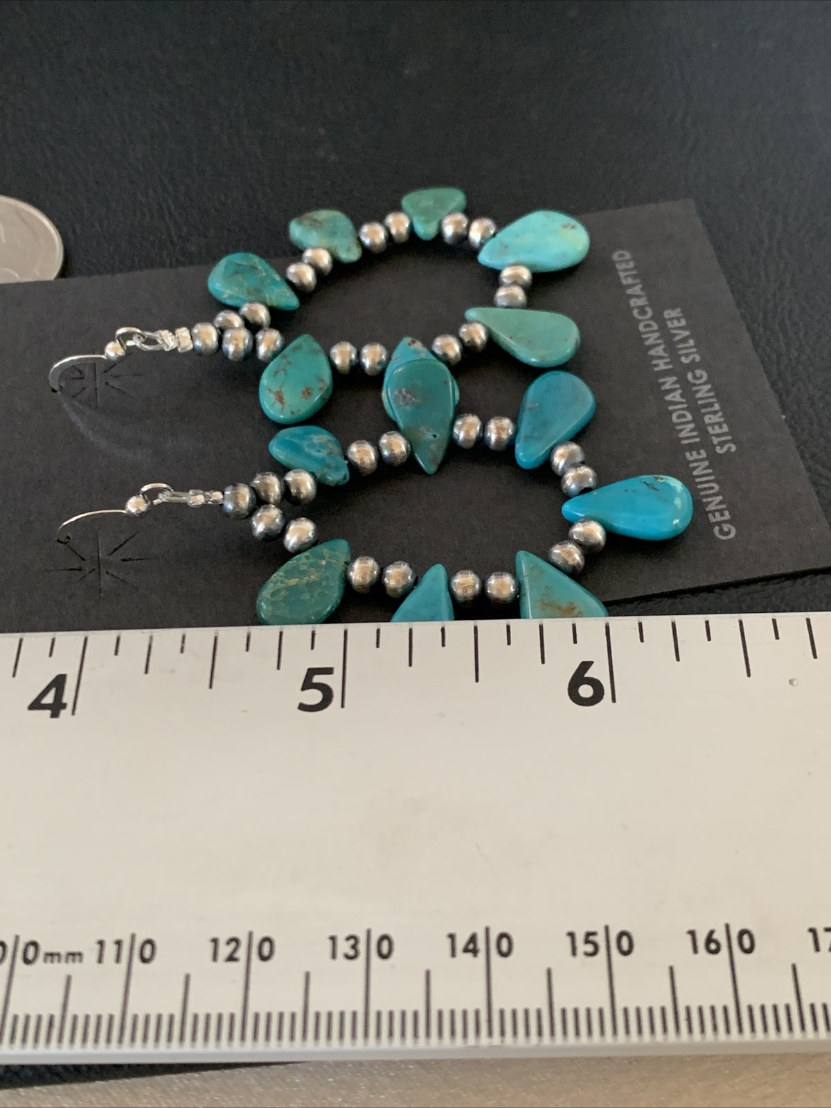 Blue Turquoise Bead Sterling Silver Beads Cluster Earrings 2" 13372N