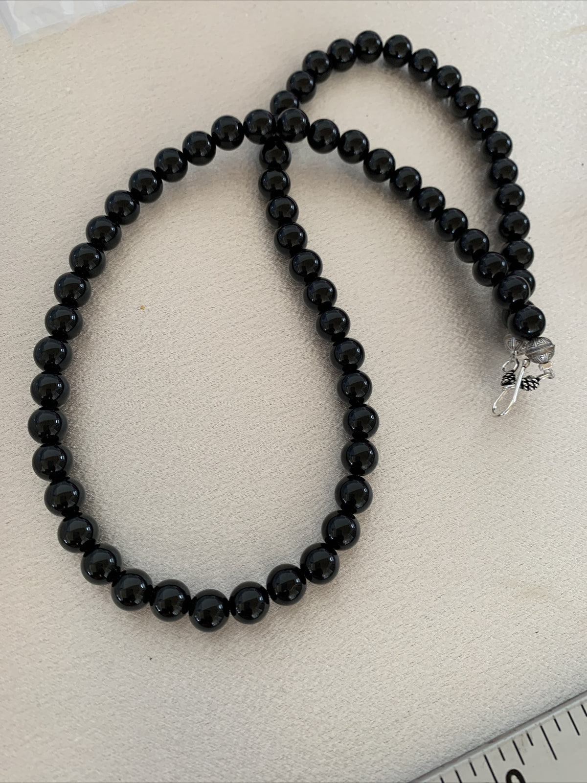 Mens Black Onyx Bead Necklace 22" Navajo Sterling Silver 13109