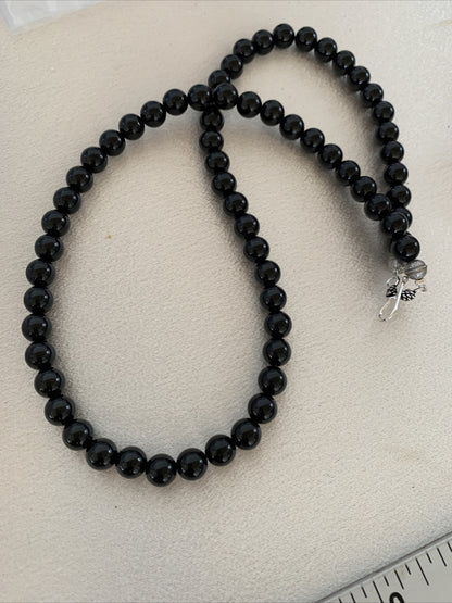 Mens Black Onyx Bead Necklace 22" Navajo Sterling Silver 13109