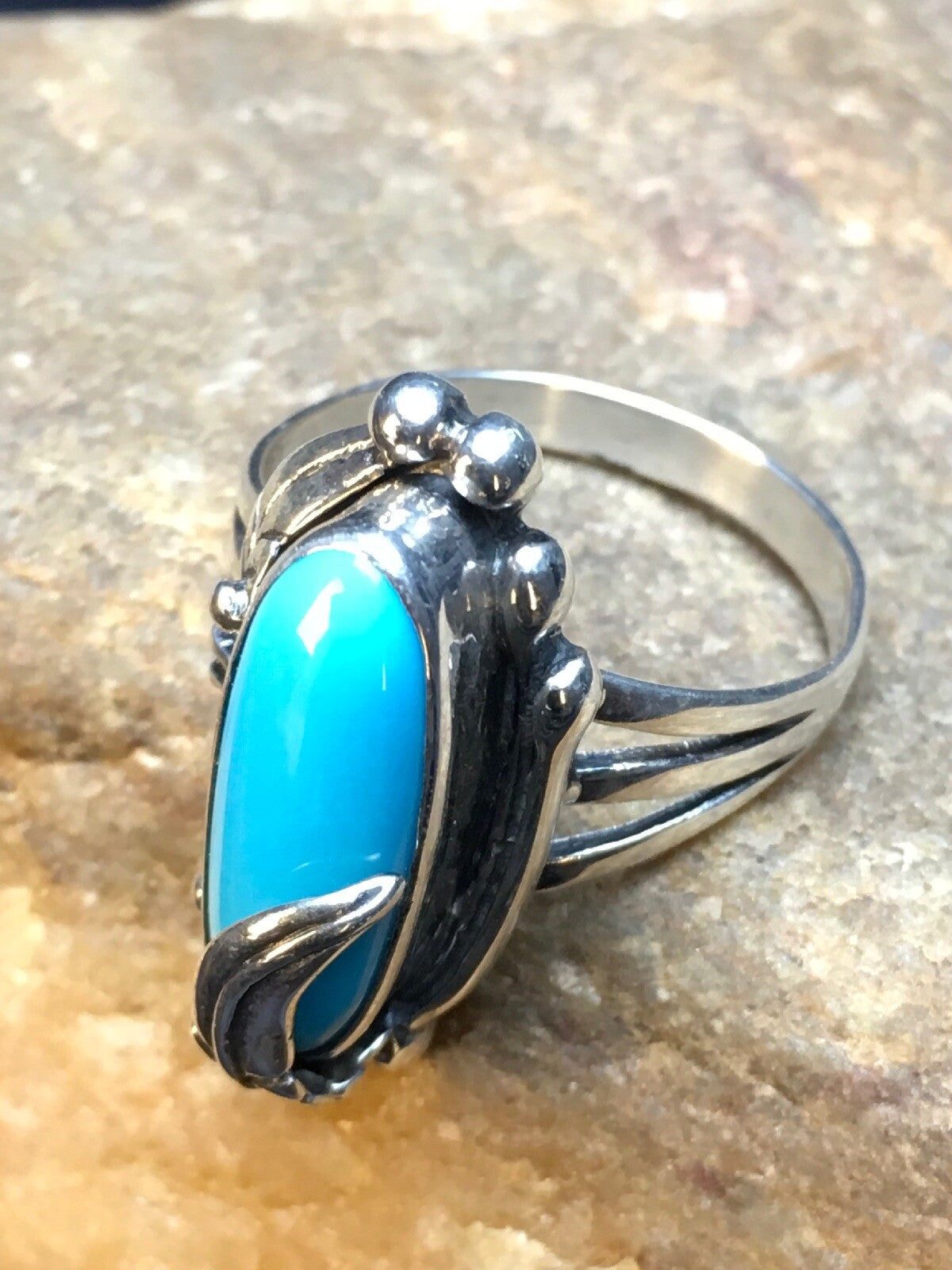 Native American Blue Turquoise Ring Navajo Sterling Silver Sz 11.5 8919