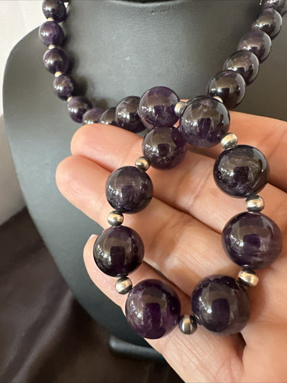 12mm Purple Amethyst Navajo Sterling Silver Necklace 21” 18304