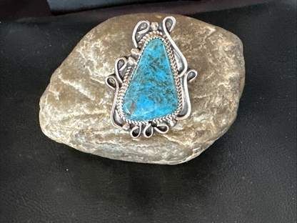 Blue Turquoise Navajo Sterling Silver Ring Size 7 19781
