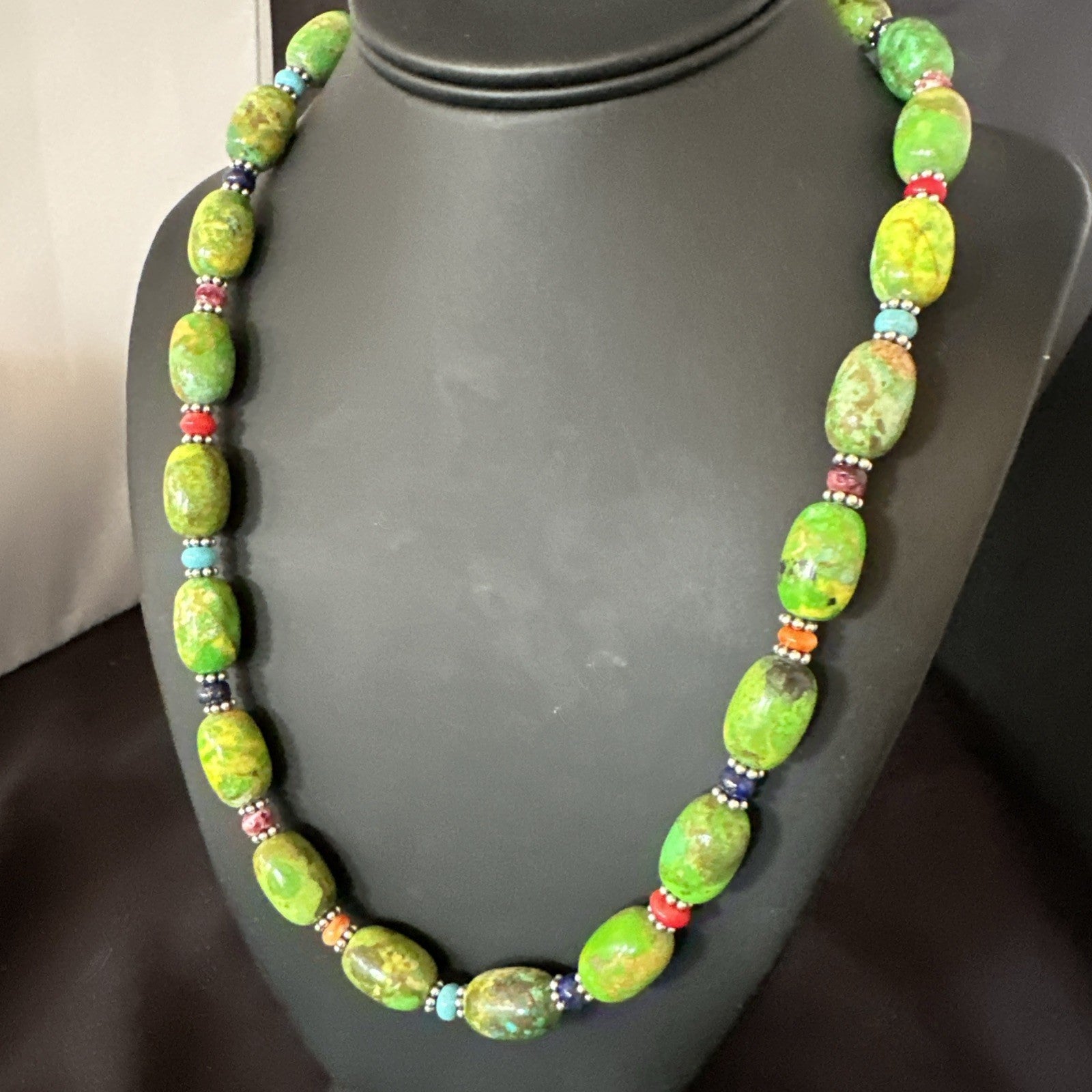Green Turquoise Multicolor Southwestern Sterling Silver Necklace 22" 19247