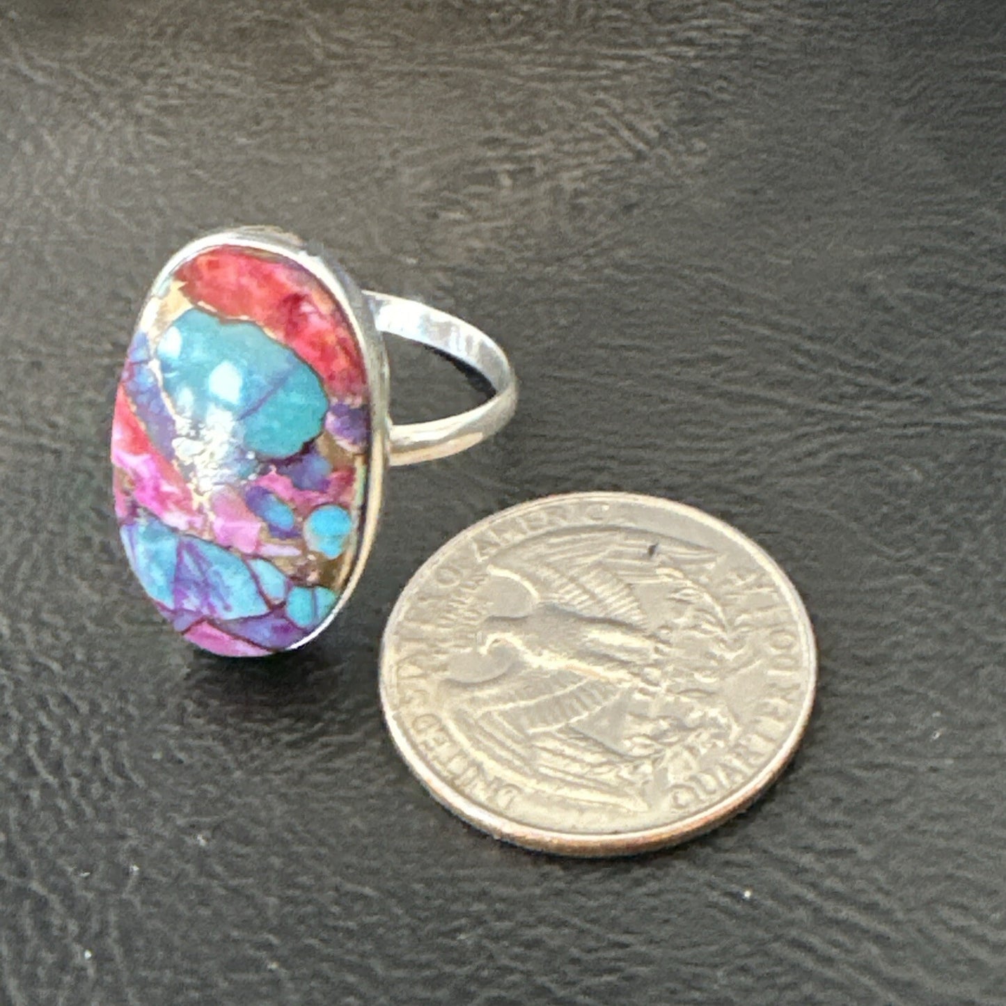 Blue Turquoise Spiny Oyster Southwestern Sterling Silver Ring Size 11 18450