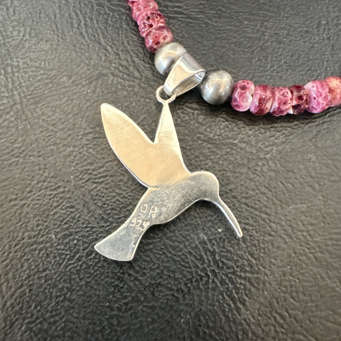 HummingBird Purple Spiny Sugilite Pendant Navajo Sterling Silver Necklace 19607