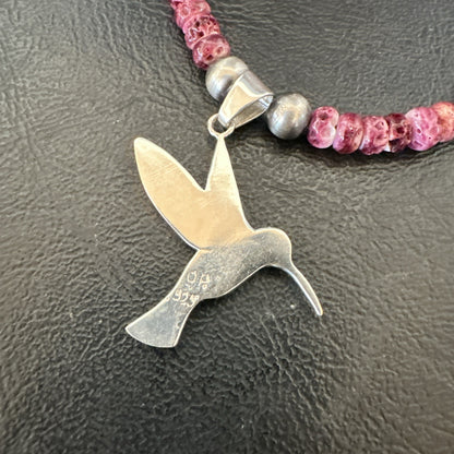HummingBird Purple Spiny Sugilite Pendant Navajo Sterling Silver Necklace 19607