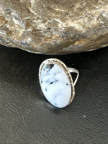 Navajo White Buffalo Turquoise Ring Sterling Silver Sz 8.5 19766