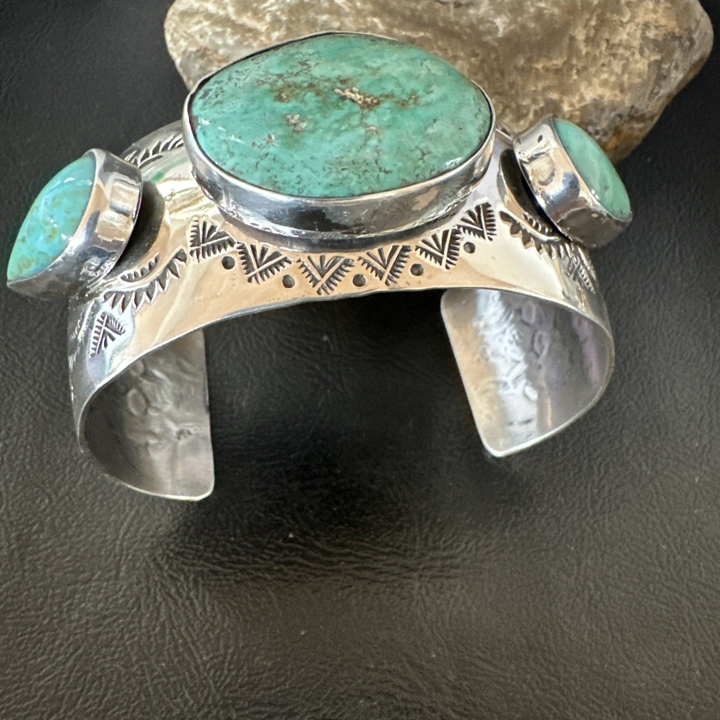 XL Mens Blue Green Turquoise Navajo Sterling Silver Cuff Bracelet 8" 19505